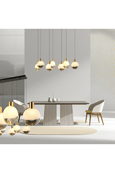 LampaLuce Spiaggia Modern Tasarım Yemek Masası Üzeri Avize 7'li Siyah 50cm