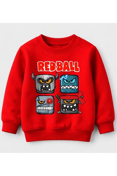 Efendioğlu Design Sweatshirt Red Ball Printed Cotton 3 Thread Non-Brushed Swe...