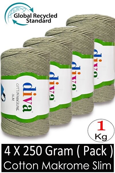 Diva İplik (4 X 250 Gr) - 1 kg - 2mm - Koton Macrame Bag Yarn 268 Mold Green