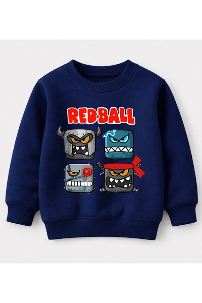 Efendioğlu Design Sweatshirt Red Ball Printed Cotton 3 Thread Non-Brushed Swe...