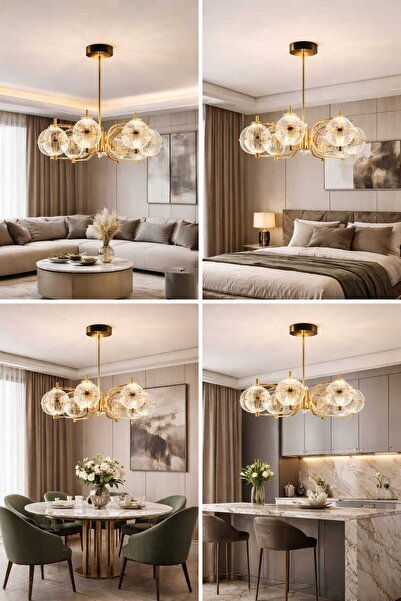 MİRLED AYDINLATMA Yuvarlak Gold LED Avize 65 cm 96W 3 Renk Modern Salon Oturm...