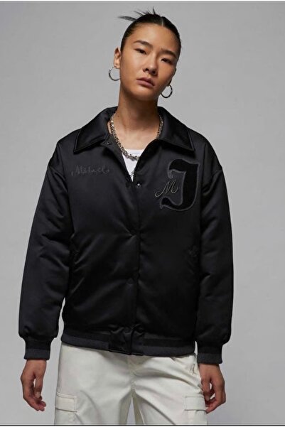 Nike Michael Jordan Varsity Loose Fit Bomber Jacket Black Kadın Bol Kesim Cek...