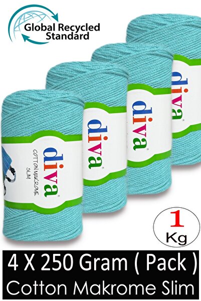 Diva İplik (4 X 250 Gr) - 1 kg - 2mm - Koton Macrame Bag Thread 2119 Mint Green