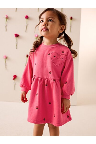 Next Baby Cotton Pink Heart Long Sleeve Sweatshirt Dress