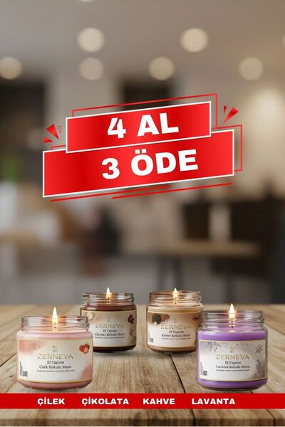 ZERNEVA 4'LÜ KOKULU MUM SETİ - AVANTAJLI PAKET (ÇİLEK-ÇİKOLATA-KAHVE-LAVANTA)