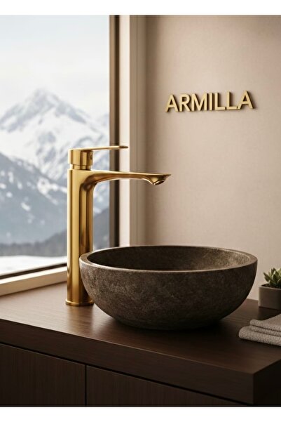 ARMİLLA ARMATÜR Gold Çanak Lavabo Bataryası Musluğu Altın Renk Sabit Lavabo B...