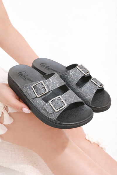 Behtah Kundura New Season Double Buckle Stylish Design Soft Sole Casual Slippers