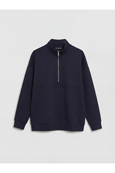 LC Waikiki Γυναικείο φούτερ LCW Comfort σε σκούρο μπλε με όρθιο γιακά και απα...