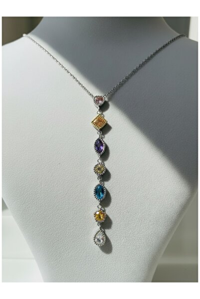 ATALYA ACCESSORY قلادة نسائية متعددة الألوان من الفضة مع أحجار كريمة - مزينة ...