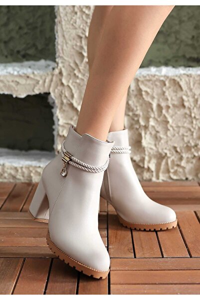 MELIFLIO Kadın Günlük Kullanımlı Fermuarlı Halat Detaylı Kısa Bot