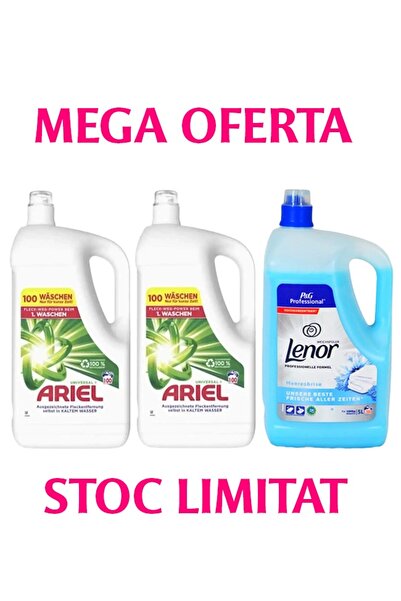 Ariel 2x Detergent lichid Universal Clean, 5 litri + Balsam Lenor Sea Breeze,...