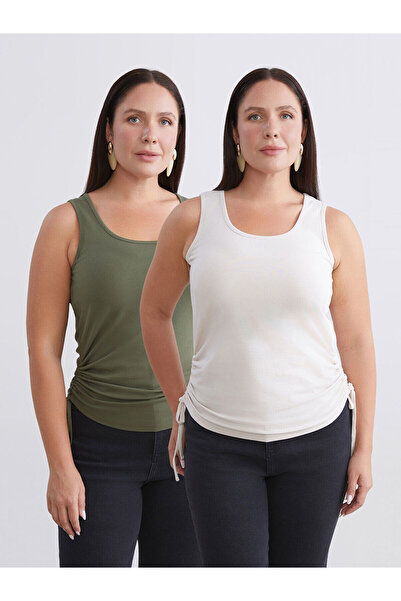 LC Waikiki Seray New Season Plus Size Square Neck Gathered Women's Tank Top 2...