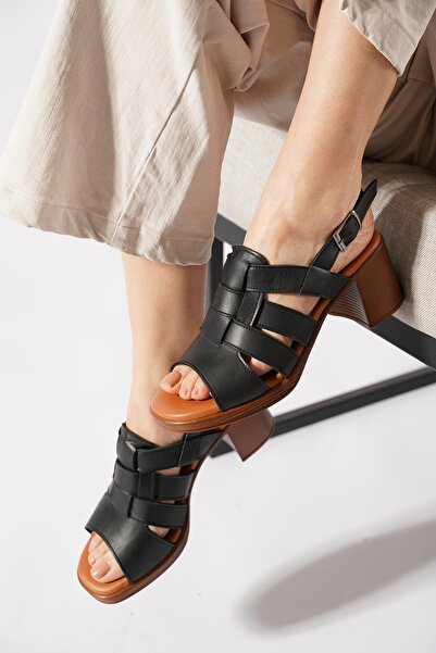 Moda Pie Sanges Genuine Leather Women's Sandals with Interlocking Straps Blac...