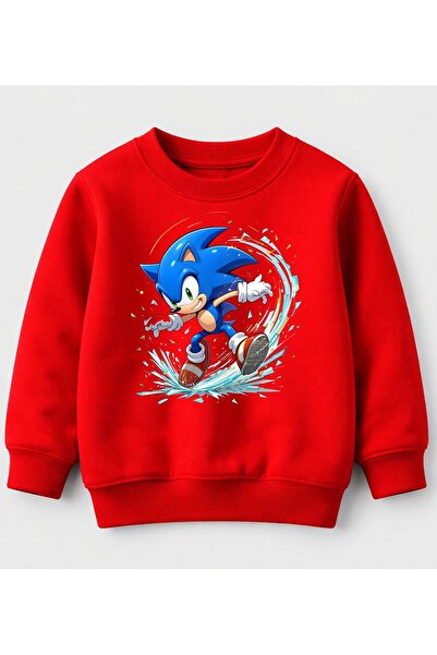 Efendioğlu Design Sweatshirt su sıçratan Sonic baskılı 3 iplik şardonsuz swea...