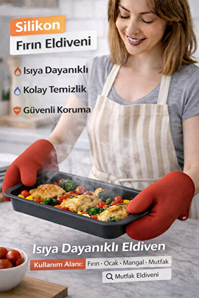 HGROUP Silikon Fırın Eldiveni Kaymaz - Isıya Dayanıklı Mutfak Fırın için Sıca...