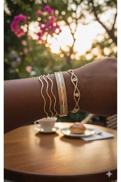 SOSYETEZGAHI 4-Piece Bracelet Set Gold Copper Color