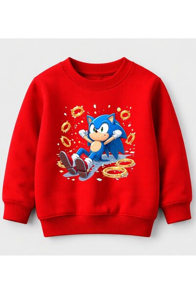 Efendioğlu Design Sweatshirt Gold-Coloured Sonic Printed 3-Thread Non-Brushed...