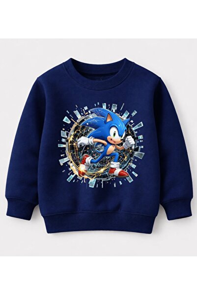 Efendioğlu Design Sweatshirt Siyah arkası ışıltılı Sonic baskılı 3 iplik şard...