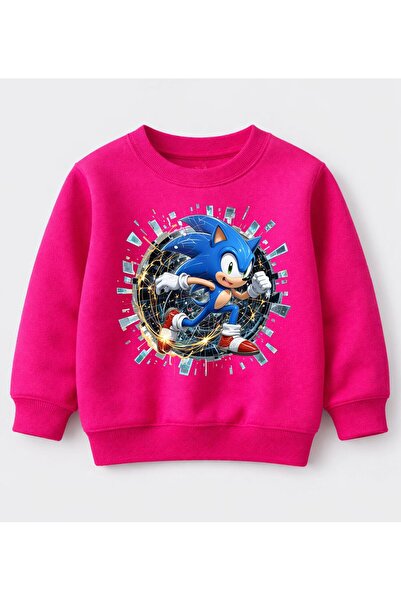 Efendioğlu Design Sweatshirt Siyah arkası ışıltılı Sonic baskılı 3 iplik şard...