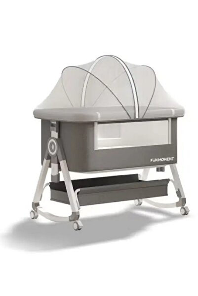 Fun Moment Adjustable Height Foldable Baby Bed with Large Storage Basket and ...