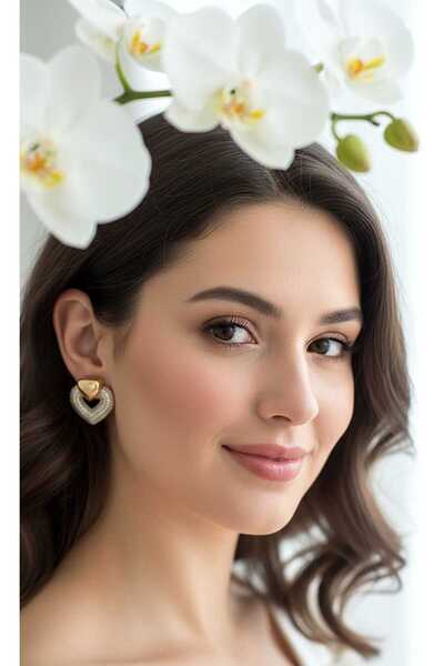 ZENA ACCESSORİES أقراط من الفولاذ على شكل وردة مع قلب
