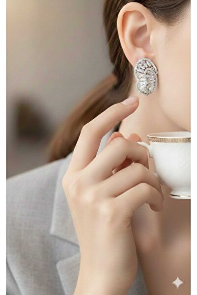 SOSYETEZGAHI Zircon Stone Shiny Steel Half Butterfly Earrings