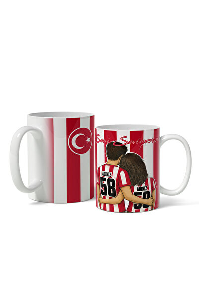 offside Kırmızı Beyaz Sevgili Kupa Sivas Bardak Kişiye Özel Sevgililer Günü H...