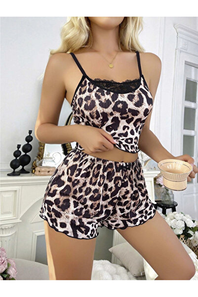 Çamaşır Kenti Leopar Desenli Şortlu Gecelik Pijama Takımı 5048