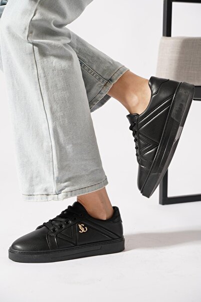 Moda Pie Tutes Side Embroidery Patterned Women's Sports Shoes Black Skin