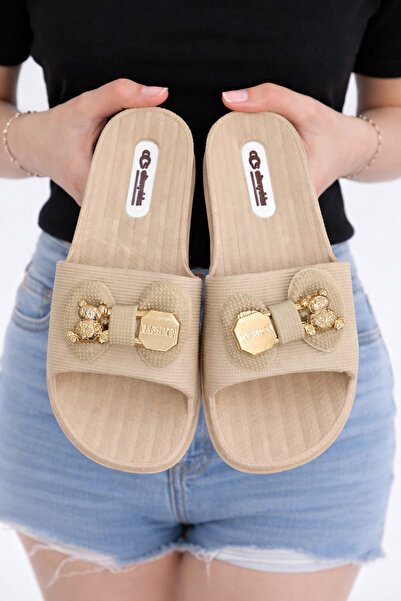 Macs Moda Women's Cream Color Buckle Slippers Anti-Slip Stylish Comfortable H...