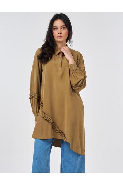 Kayra Tunica modală cu detalii cu volane, verde închis