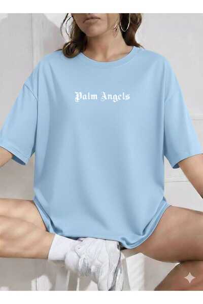 New Shine Tricou unisex Palm Angels cu imprimeu, albastru bebeluș