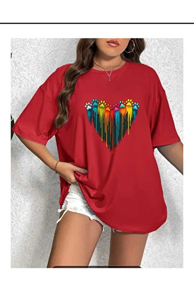 New Shine Paw Heart Printed Red Unisex T-Shirt