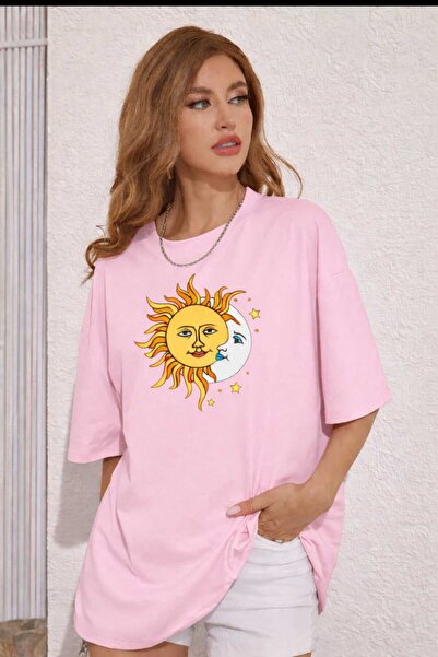 New Shine Μπλουζάκι Unisex σε ροζ χρώμα με στάμπα Sun Moon