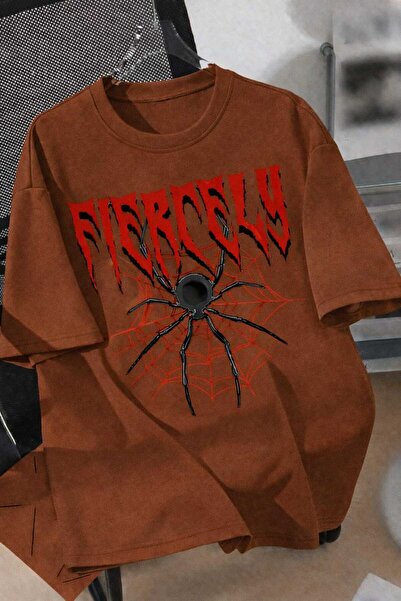 New Shine Fiercely Spider Web Printed Brown Unisex T-Shirt
