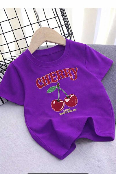 New Shine Μωβ μπλουζάκι Unisex με στάμπα Cherry Kiraz