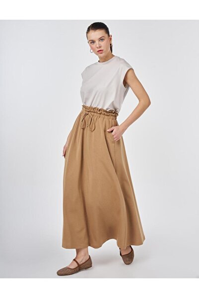 Kayra High Waist A-Line Skirt Beige
