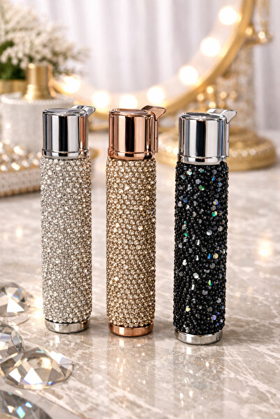 Lumera Accessory Taşlı Gazlı Çakmak Gümüş / Rose Gold / Siyah | Metal Kapaklı...