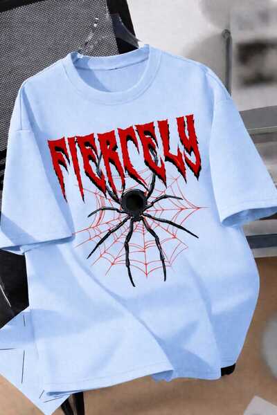 New Shine Fiercely Spider Web Printed Baby Blue Unisex T-Shirt