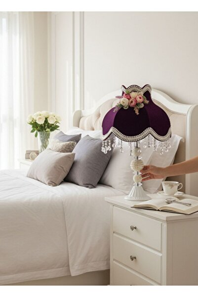 Dekovien Plum Velvet 3D Flower Decorated Night Light Lampshade 50X30Cm Ab0025P