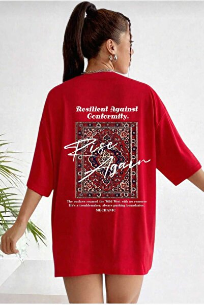 New Shine Tricou unisex roșu cu model covor Rise Again