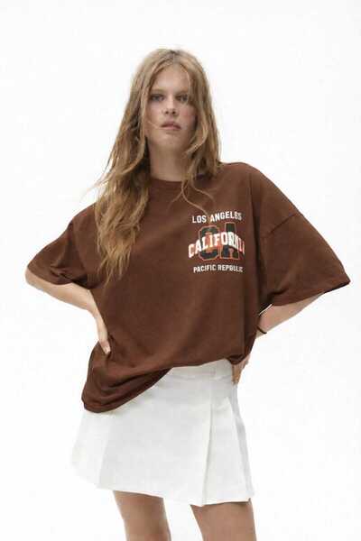 New Shine Los Angeles California Printed Unisex Brown T-Shirt