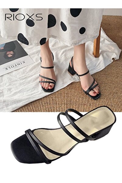 RIOXS Women's Mid Heel Sandals, Square Open Toe Block Heels Sandals, Strappy ...