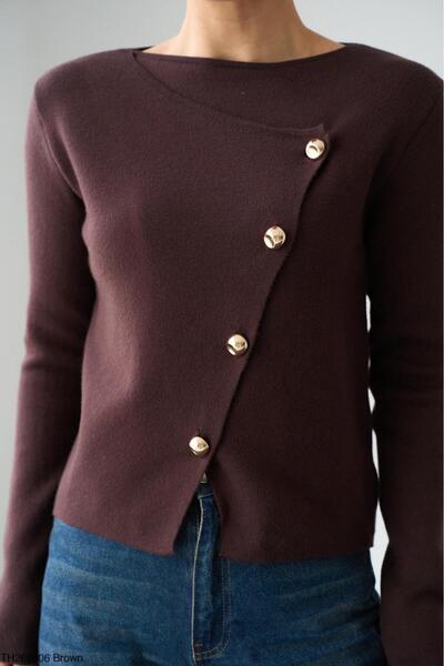 CADDELAMODA Women's Asymmetrical Cardigan-Look Premium Sweater