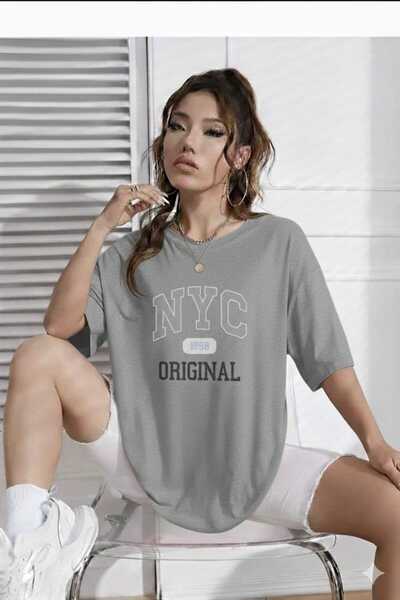 New Shine Γνήσιο NYC Τυπωμένο Γκρι Unisex T-Shirt