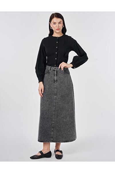 KYR Washable High Waist Denim Skirt Anthracite