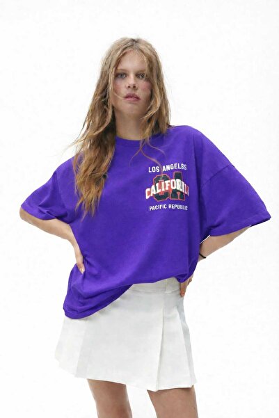 New Shine Μωβ μπλουζάκι με στάμπα Λος Άντζελες Καλιφόρνια, Unisex