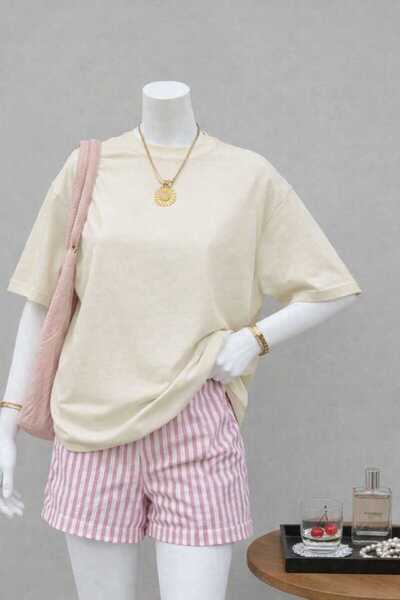 New Shine Solid Color Beige Unisex T-Shirt