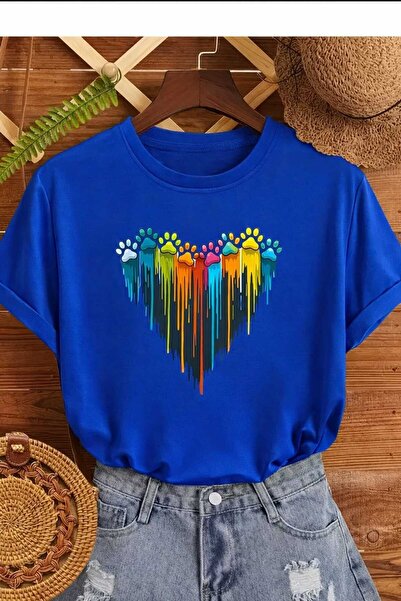 New Shine Футболка унісекс з принтом «Серце з лапками» блакитного кольору