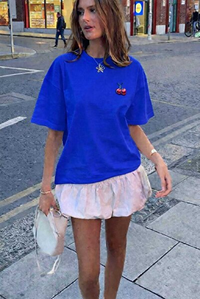 New Shine Cherry Printed Unisex Saks Blue T-Shirt